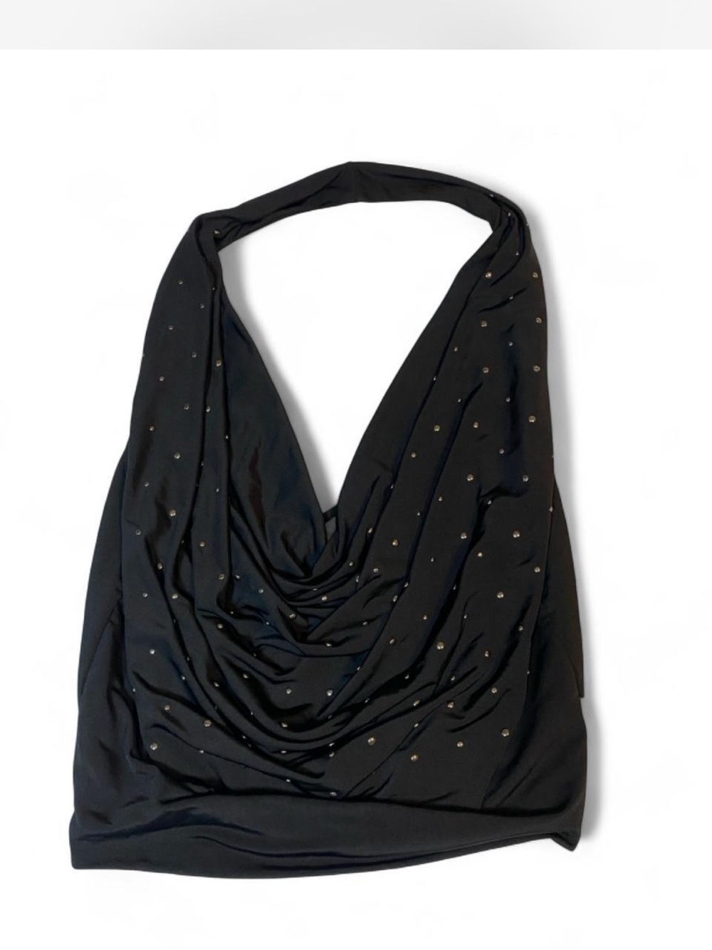 Black Draped Halter Top with Stud Detailing